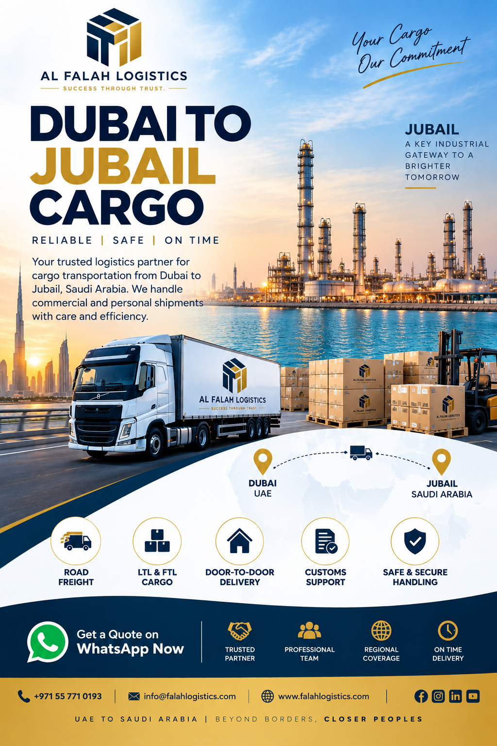 Dubai to Jubail Cargo services by Al Falah Logistics