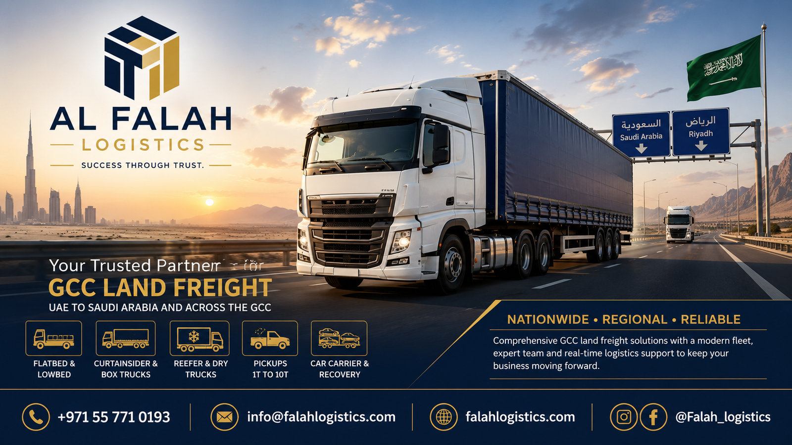 GCC land freight transportation service from UAE to Saudi Arabia and across the GCC | Al Falah Logistics