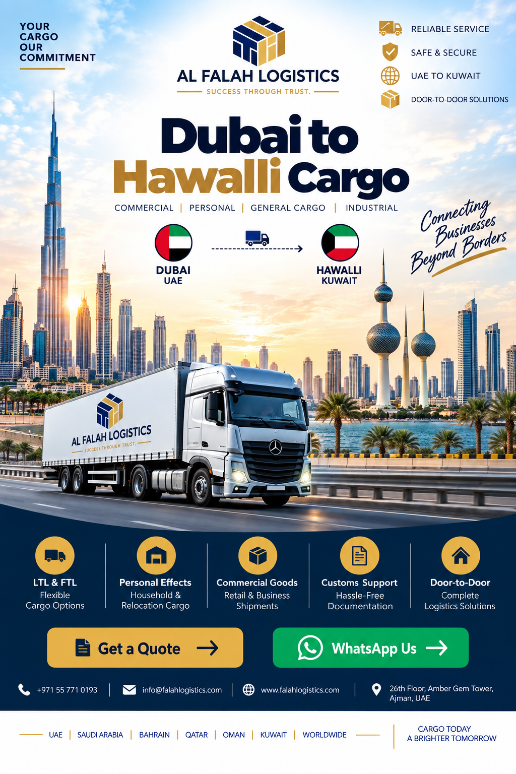 Dubai to Hawalli Cargo services by Al Falah Logistics