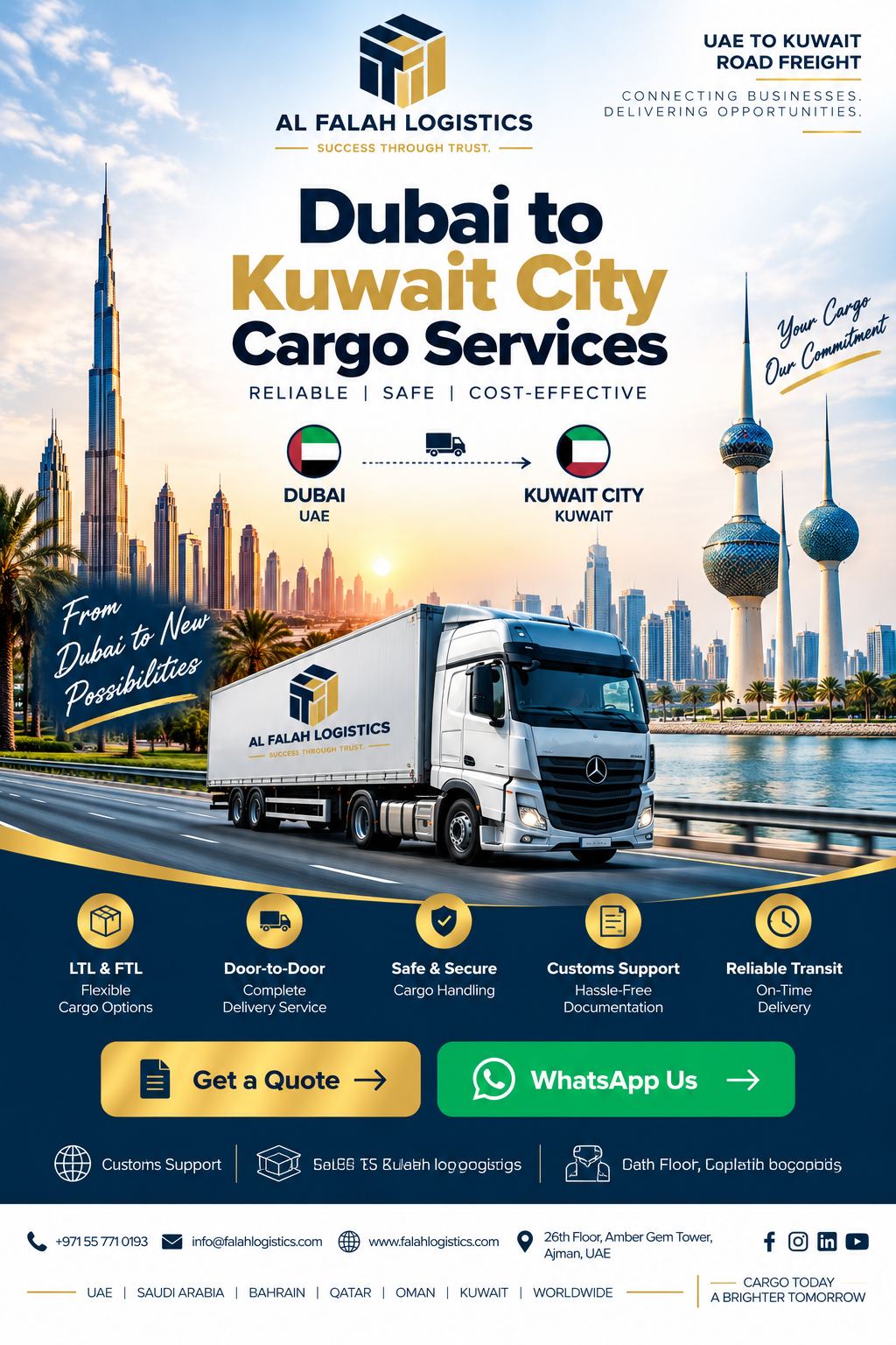 Dubai to Kuwait City Cargo services by Al Falah Logistics