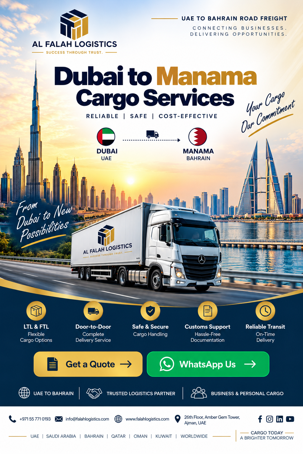 Dubai to Manama Cargo services by Al Falah Logistics