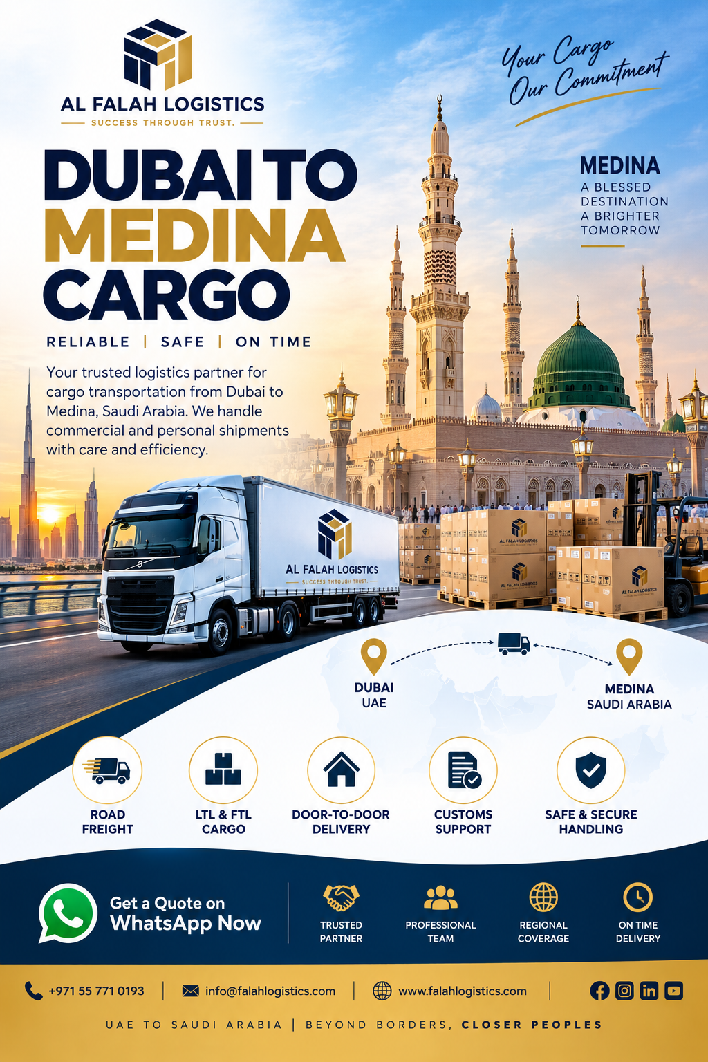 Dubai to Medina Cargo services by Al Falah Logistics