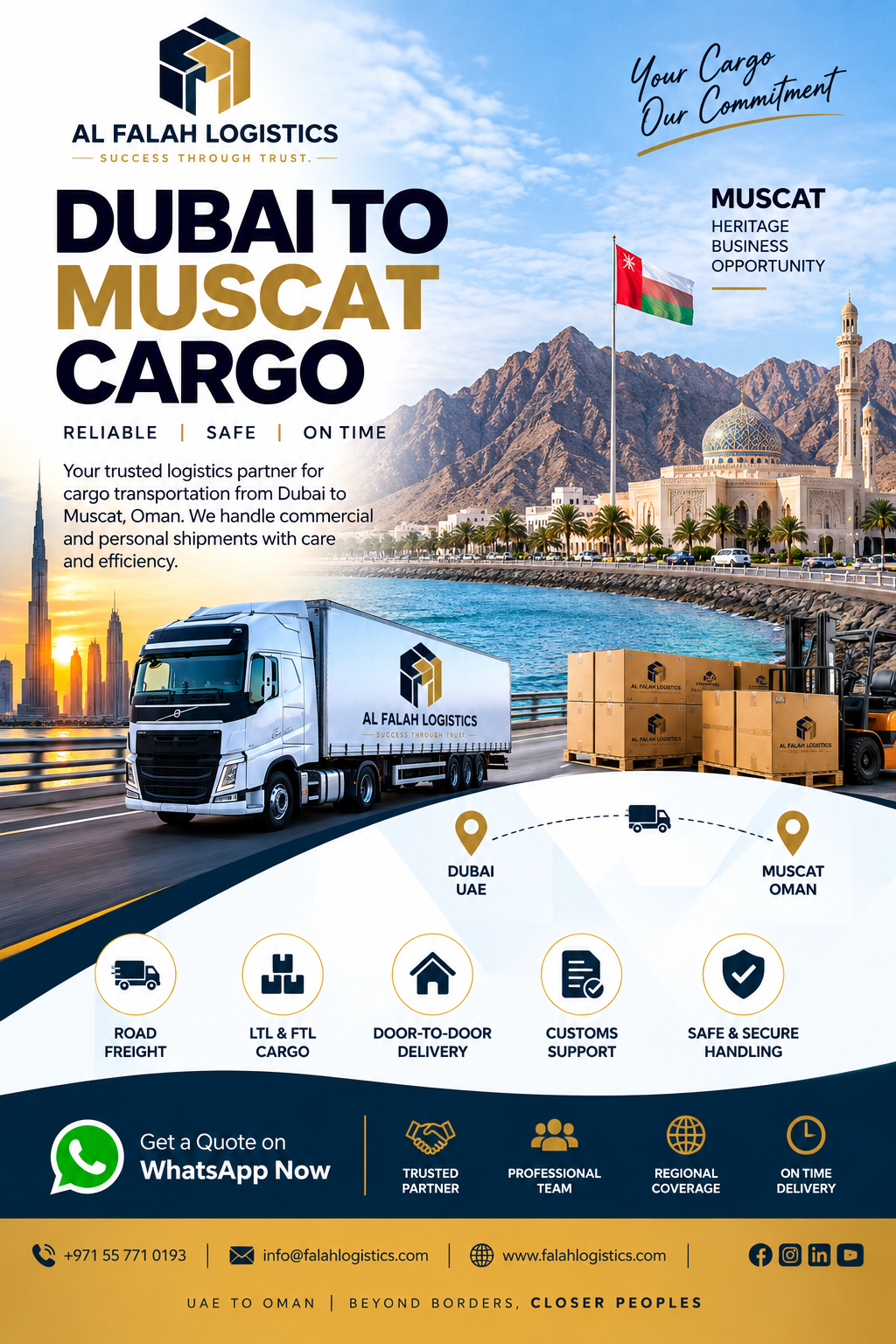 Dubai to Muscat Cargo services by Al Falah Logistics