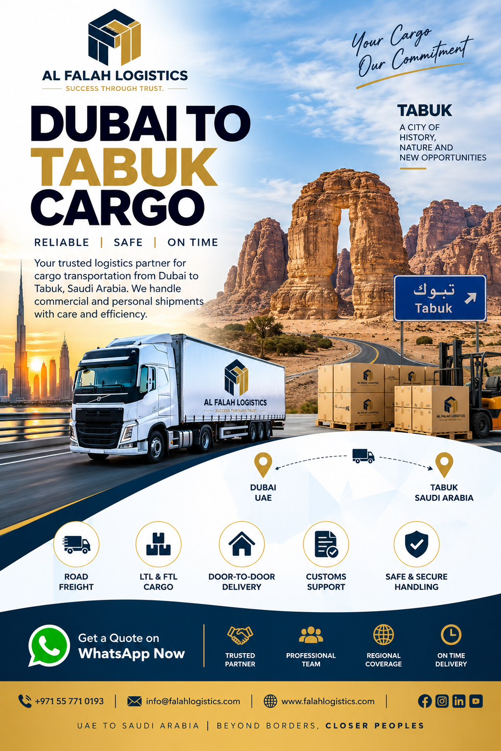 Dubai to Tabuk Cargo services by Al Falah Logistics