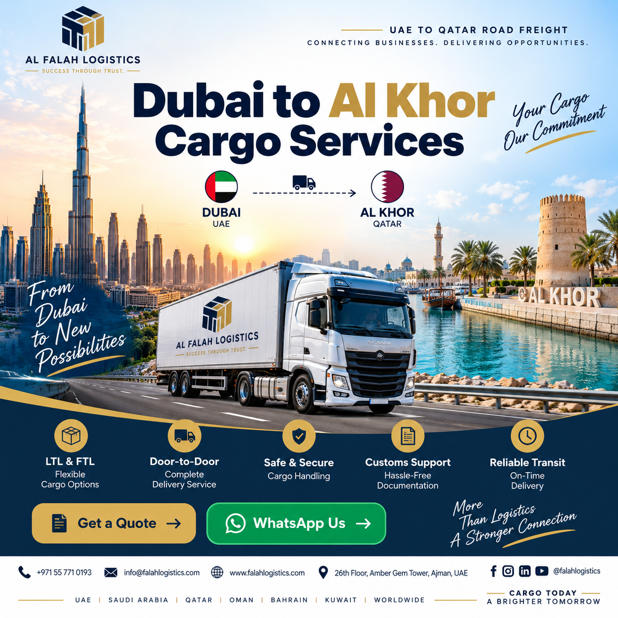 Dubai to Al Khor Cargo services by Al Falah Logistics