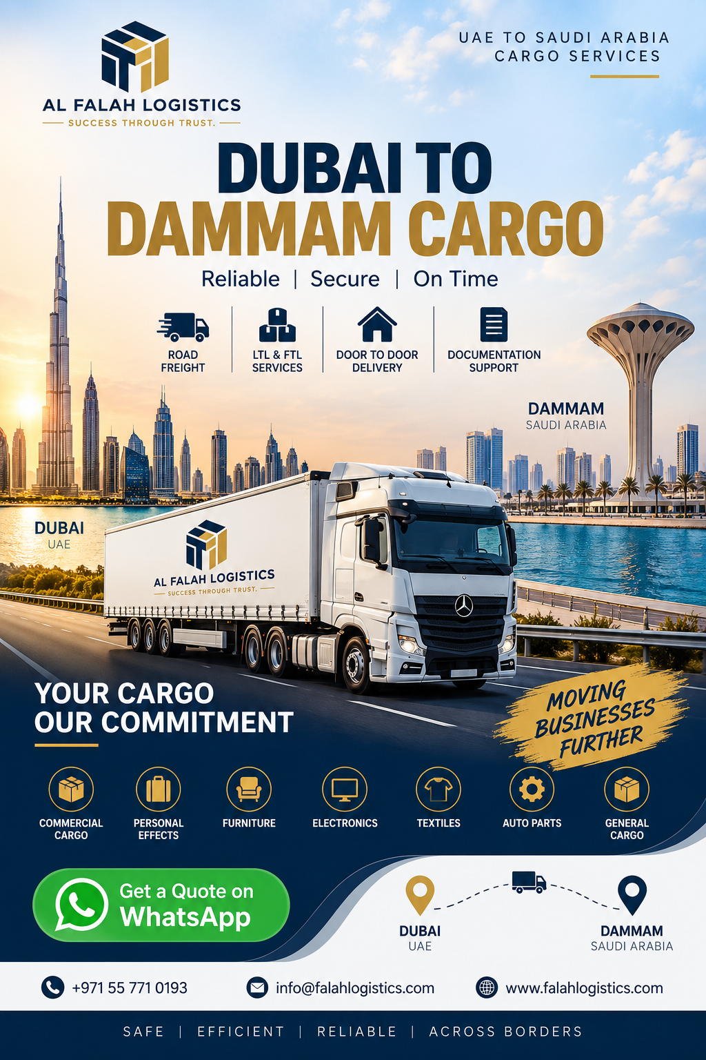 Dubai to Dammam Cargo services by Al Falah Logistics