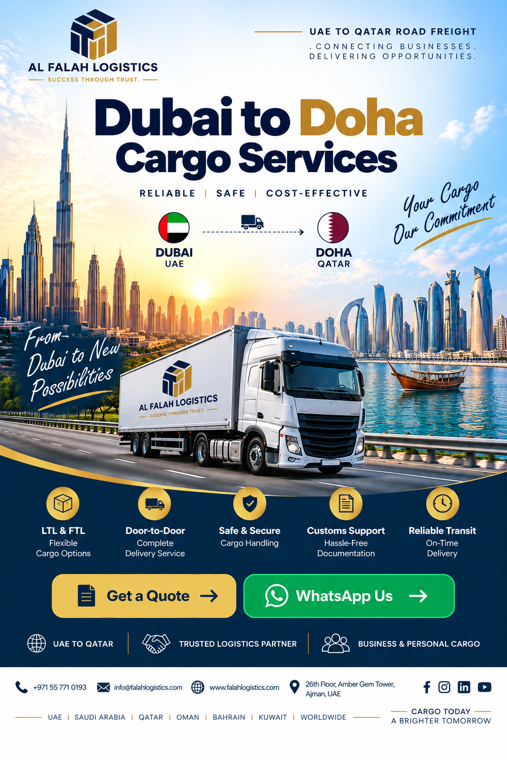 Dubai to Doha Cargo services by Al Falah Logistics