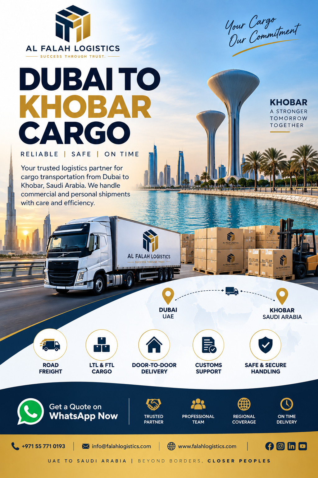Dubai to Khobar Cargo services by Al Falah Logistics