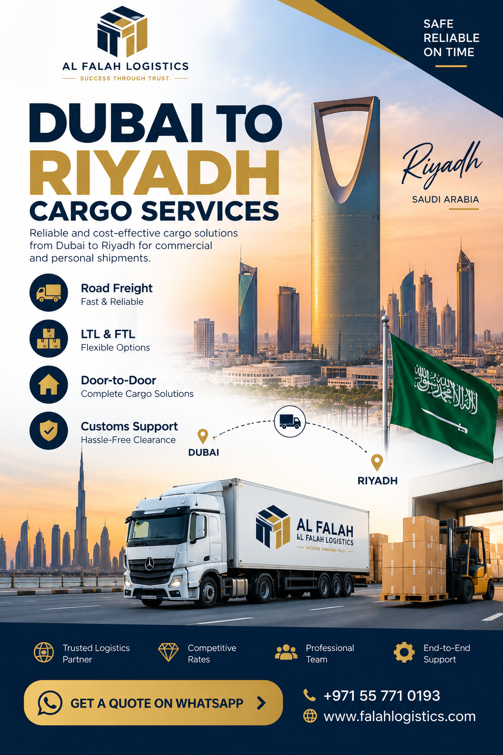 Dubai to Riyadh Cargo services by Al Falah Logistics