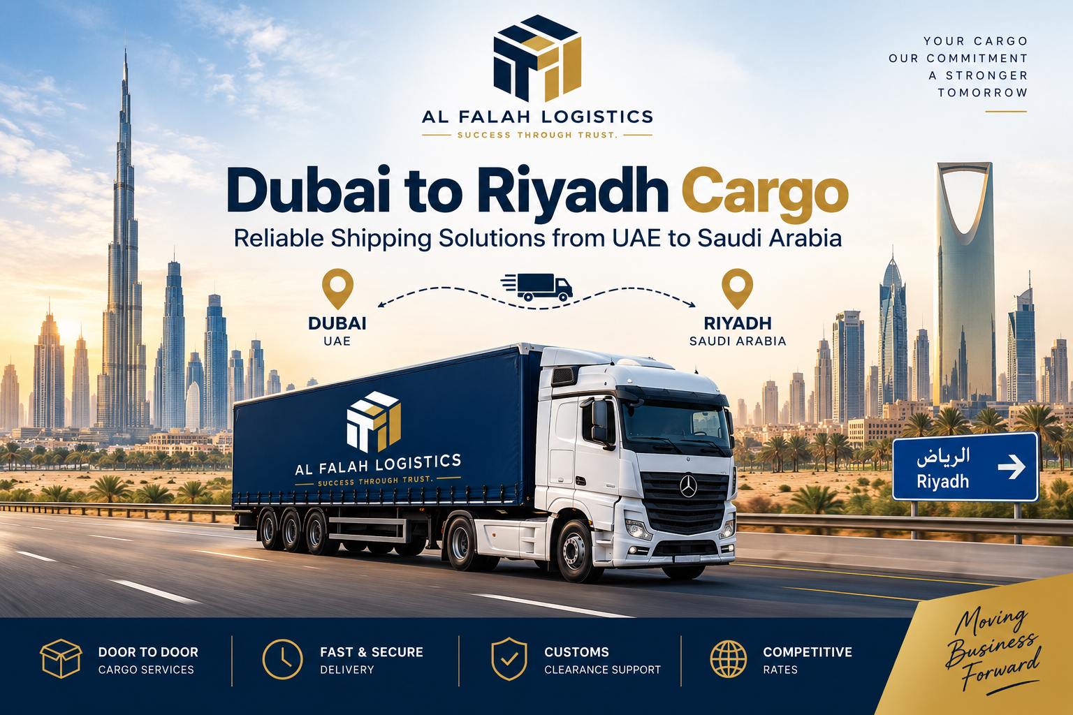 Dubai to Riyadh Cargo services by Al Falah Logistics